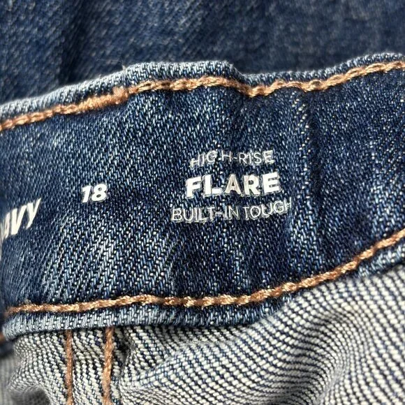 Old Navy High-Rise Flare Jeans Size 18 Dark Aged Denim Stretch Cotton Blend - Picture 7 of 7